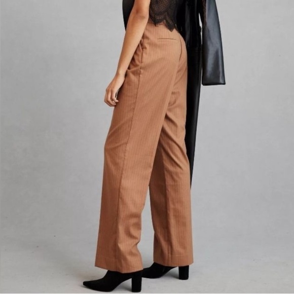 Favorite Daughter The Favorite High Rise Wide Leg Pants Camel Pinstripe 10 - Picture 4 of 12